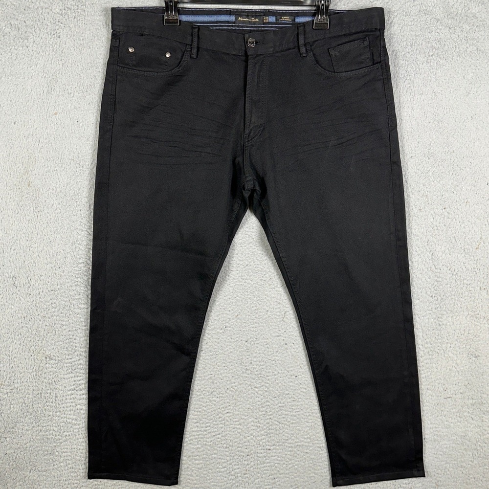 Massimo Dutti Jeans Mens 38 Black Slim Fit Straight Leg Stretch Dark Wash Denim